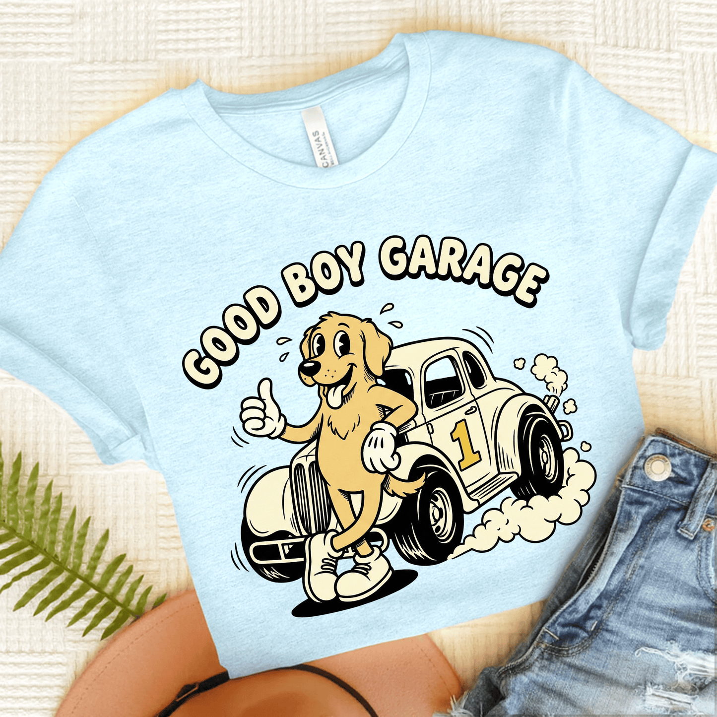 Golden Retriever Car Mechanic Unisex TShirt Heather Ice Blue