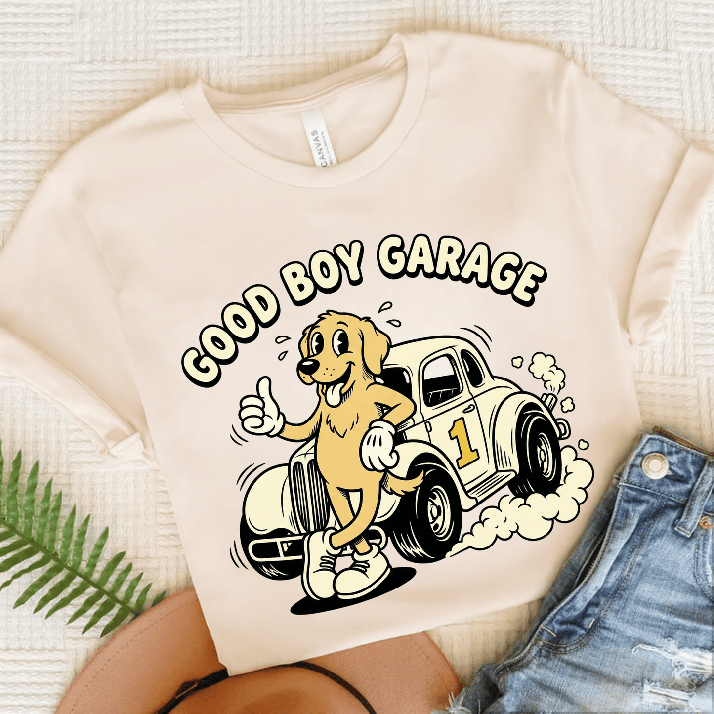 Golden Retriever Car Mechanic Unisex TShirt Natural
