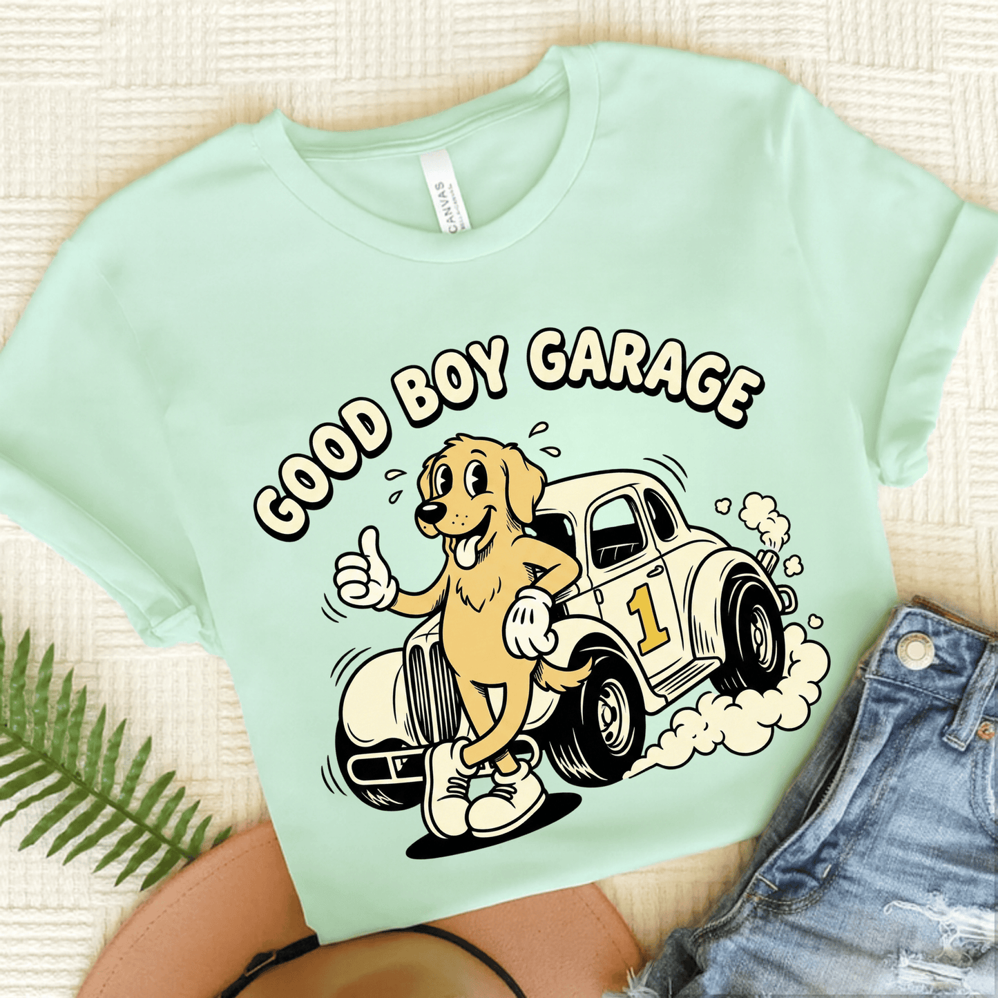 Golden Retriever Car Mechanic Unisex TShirt Heather Mint