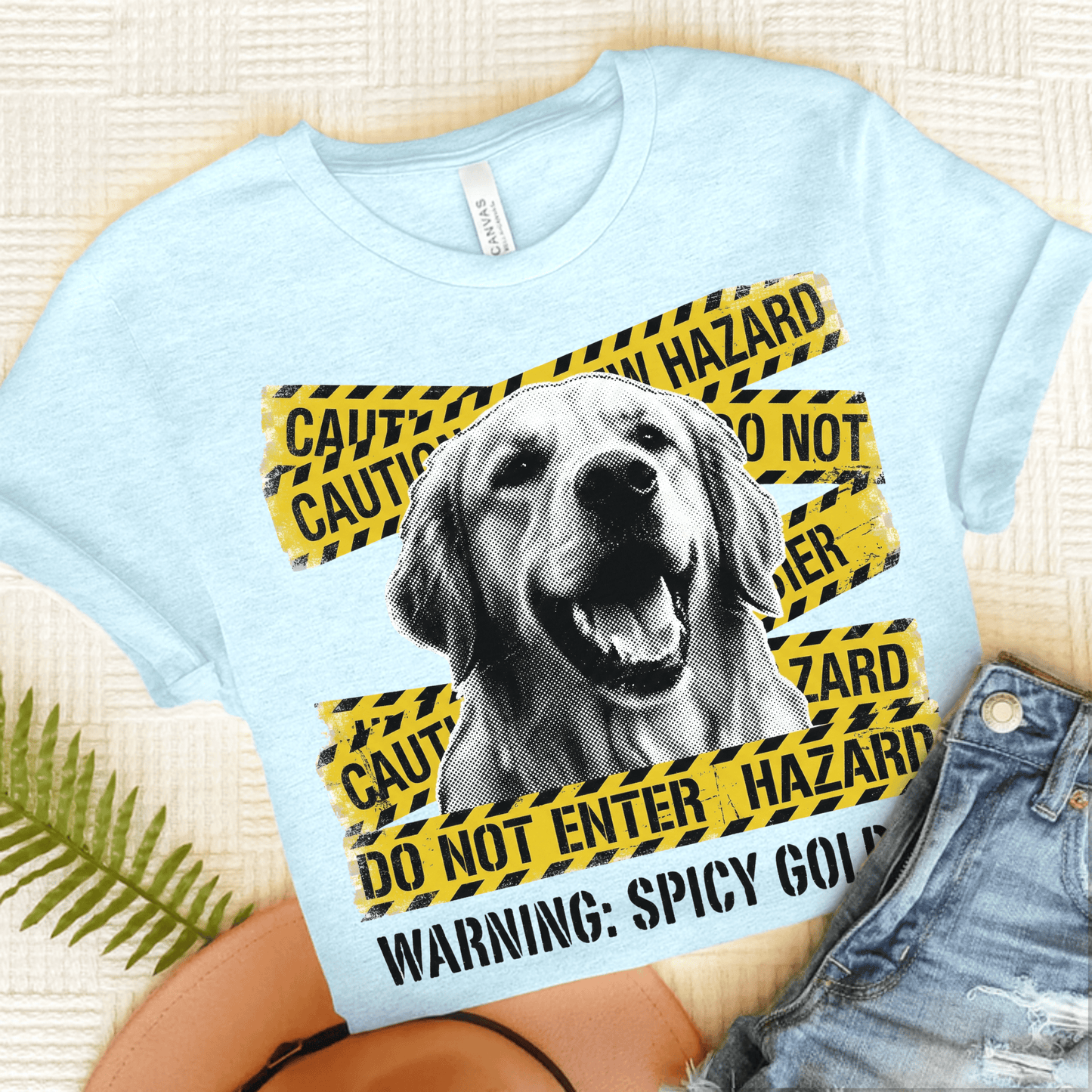 Golden Retriever Caution Tape Unisex Tshirt Heather Ice Blue