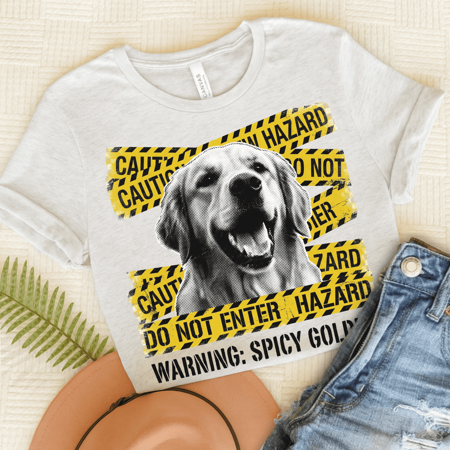 Golden Retriever Caution Tape Unisex Tshirt Ash