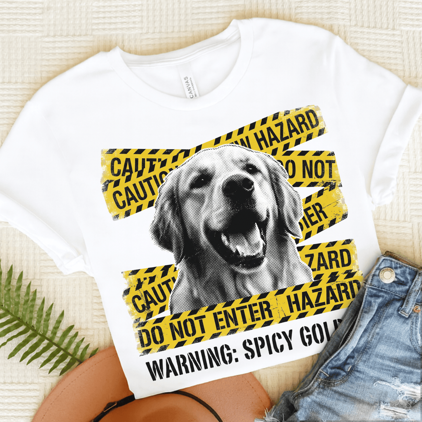 Golden Retriever Caution Tape Unisex Tshirt White