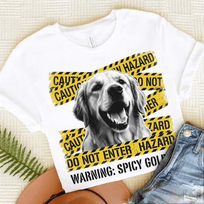Golden Retriever Caution Tape Unisex Tshirt White
