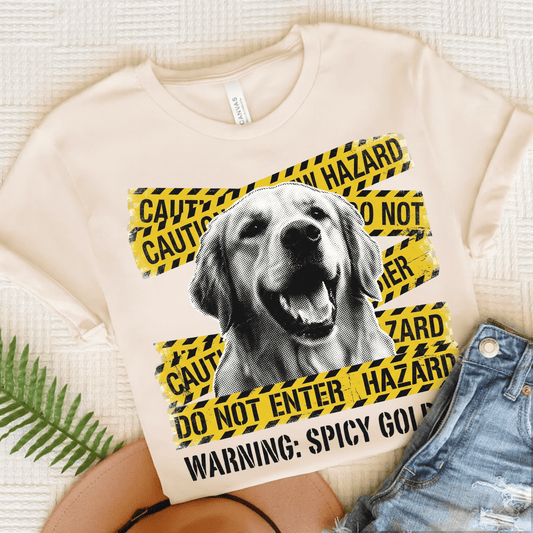 Golden Retriever Caution Tape Unisex Tshirt Natural