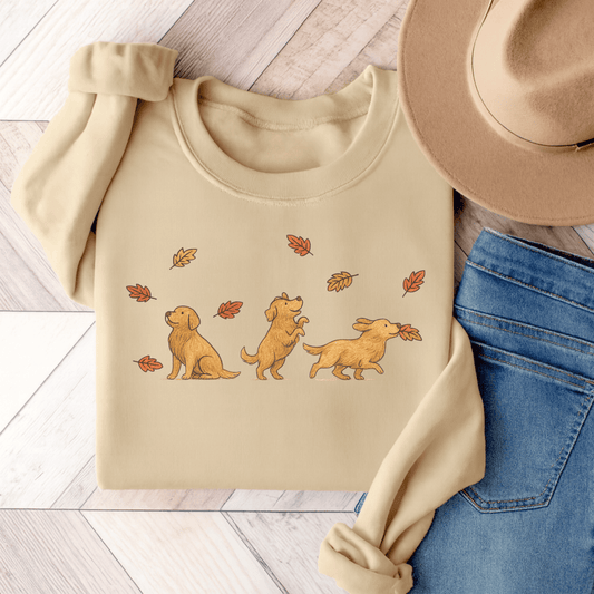 Golden Retriever Chasing Leaves Unisex Sweatshirt Sand