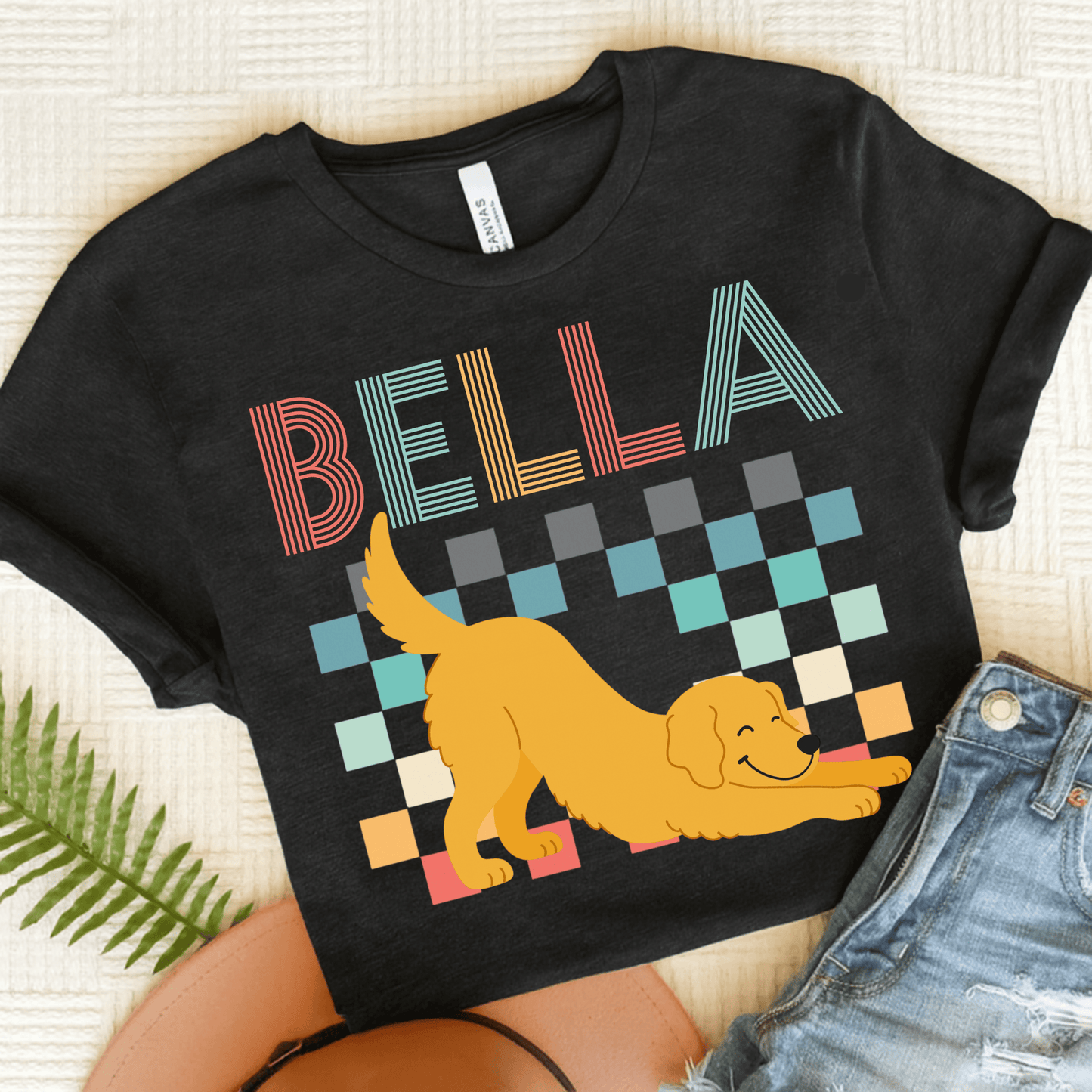 Golden Retriever Checkered Unisex TShirt Black Heather