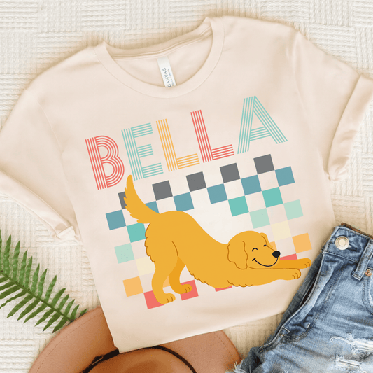 Golden Retriever Checkered Unisex TShirt Natural
