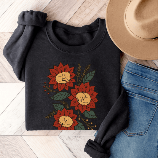 Golden Retriever Christmas Flower Unisex Sweatshirt Dark Heather