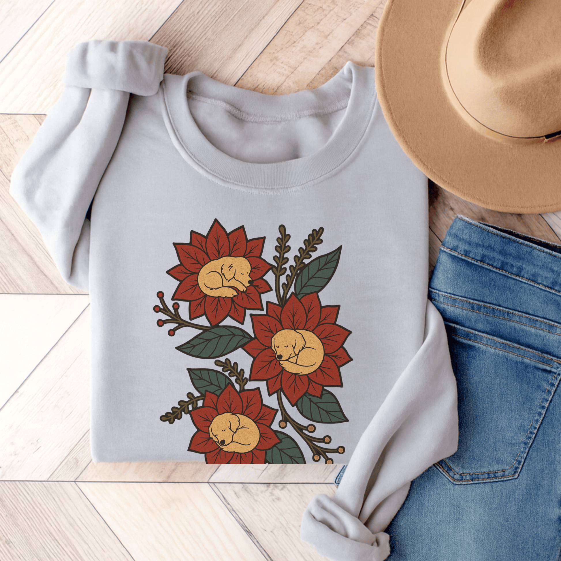 Golden Retriever Christmas Flower Unisex Sweatshirt Ash