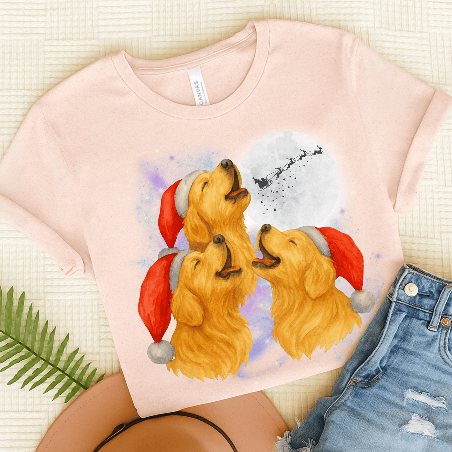 Golden Retriever Christmas Howliday Unisex TShirt Soft Pink