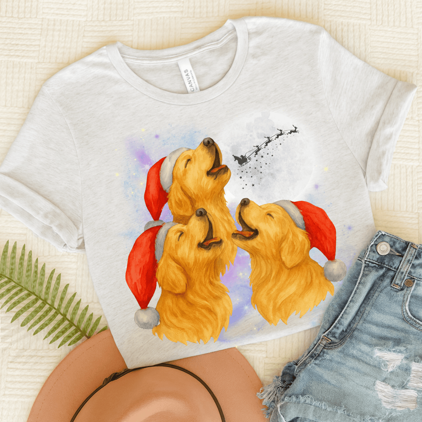 Golden Retriever Christmas Howliday Unisex TShirt Ash