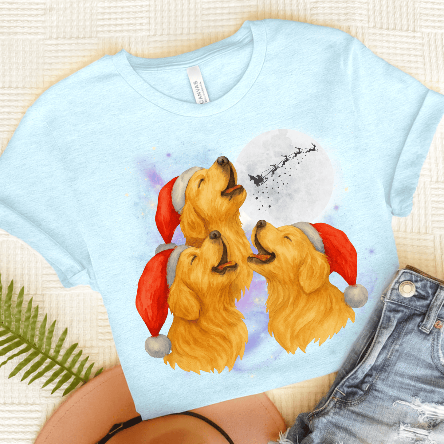 Golden Retriever Christmas Howliday Unisex TShirt Heather Ice Blue