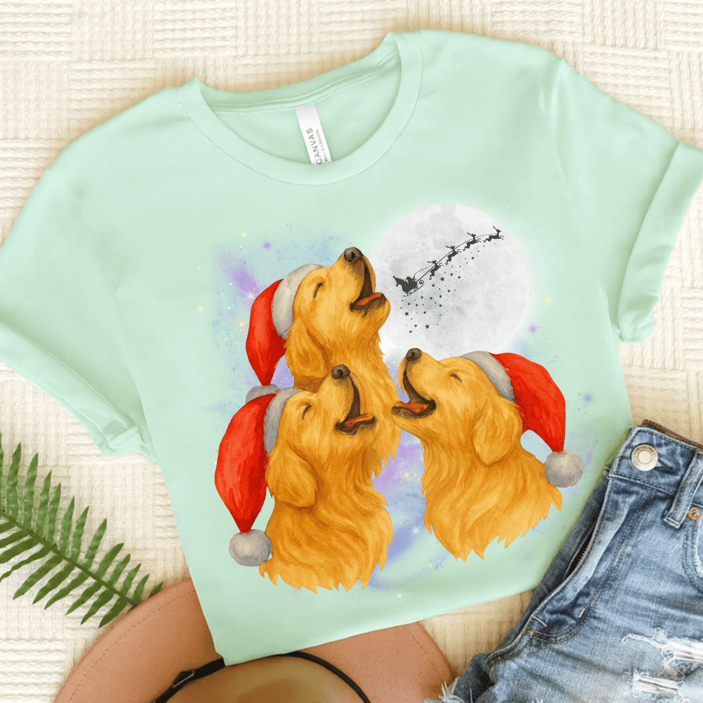 Golden Retriever Christmas Howliday Unisex TShirt Heather Mint