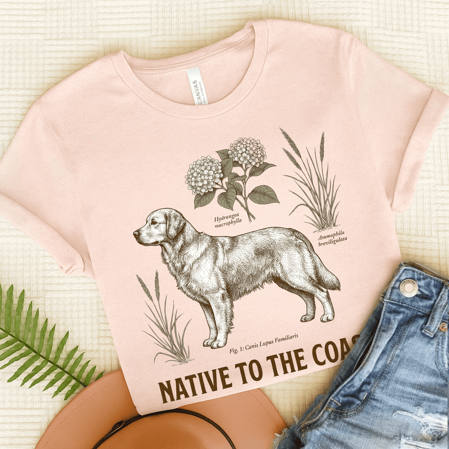 Golden Retriever Coastal Living Unisex Tshirt Soft Pink