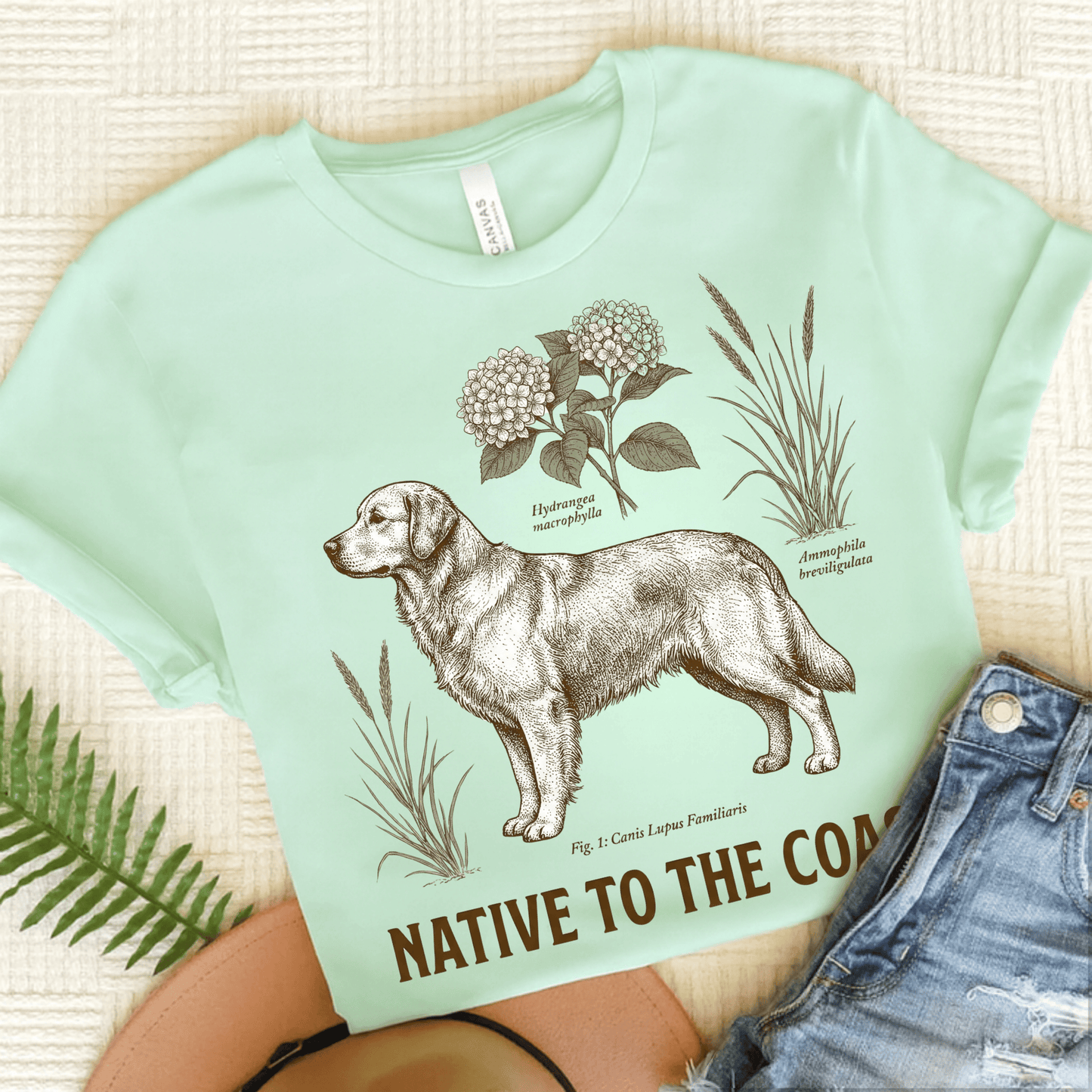 Golden Retriever Coastal Living Unisex Tshirt Heather Mint