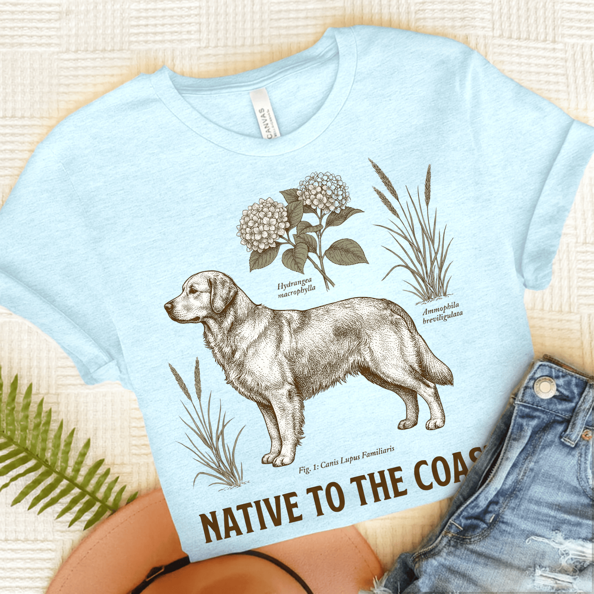 Golden Retriever Coastal Living Unisex Tshirt Heather Ice Blue