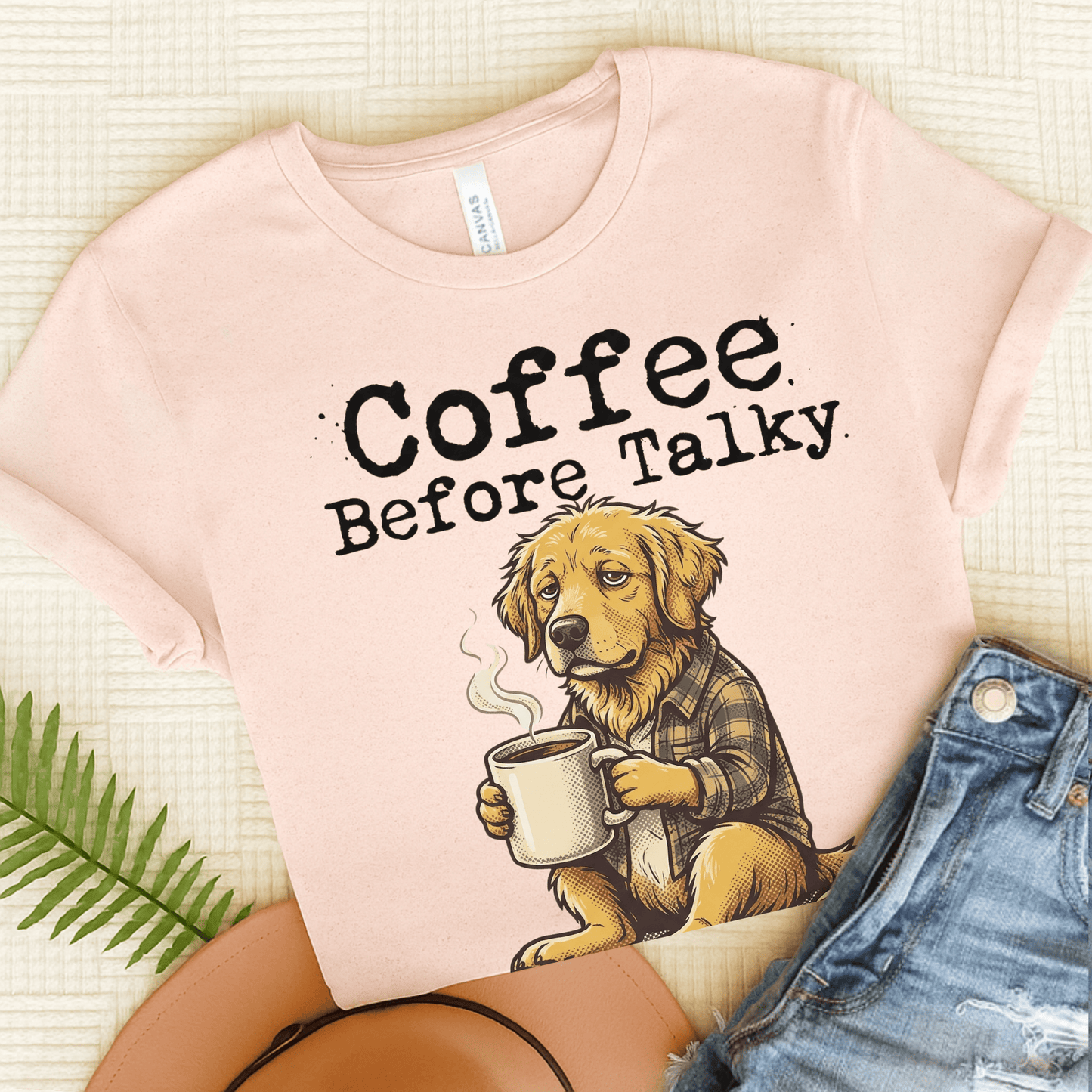 Golden Retriever Coffee Before Talky Unisex Tshirt Soft Pink