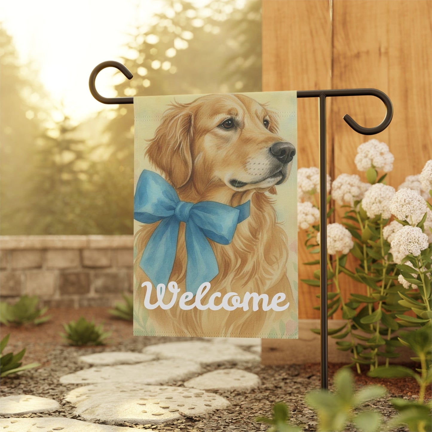 Golden Retriever Coquette Blue Decor Garden Yard Flag