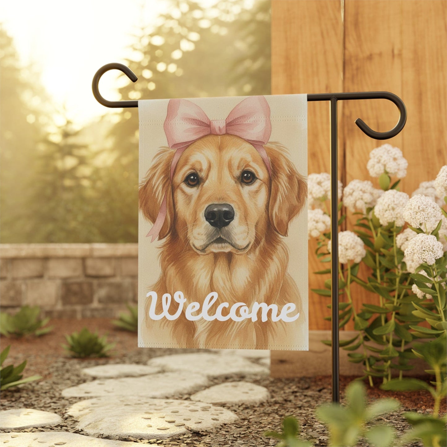Golden Retriever Coquette Decor Pastel Garden Yard Flag