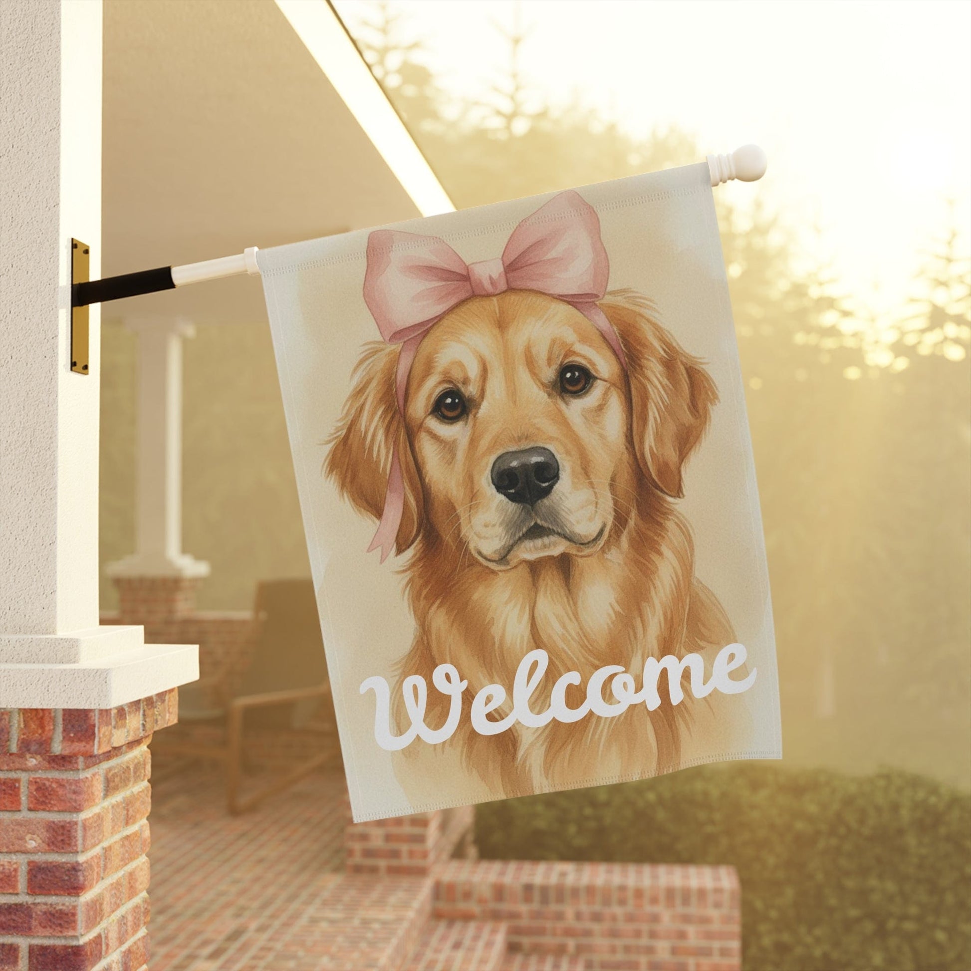 Golden Retriever Coquette Decor Pastel Garden Yard Flag