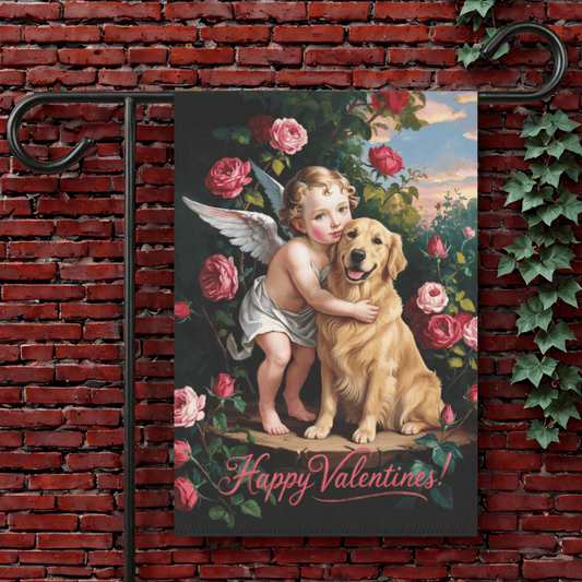 Golden Retriever Cupids Garden Yard Flag 12'' × 18''