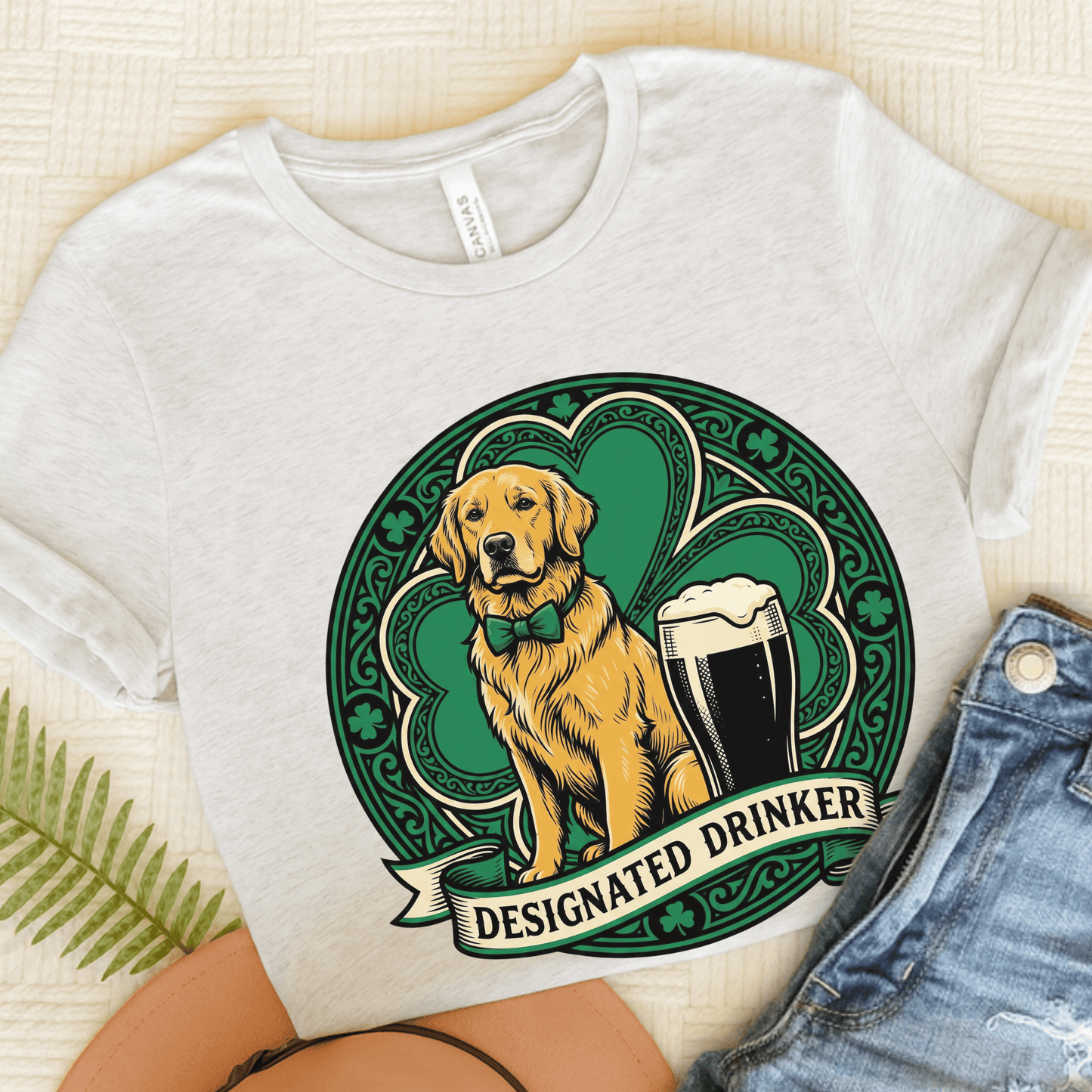 Golden Retriever Designated Drinker St Patricks Day Unisex TShirt Ash
