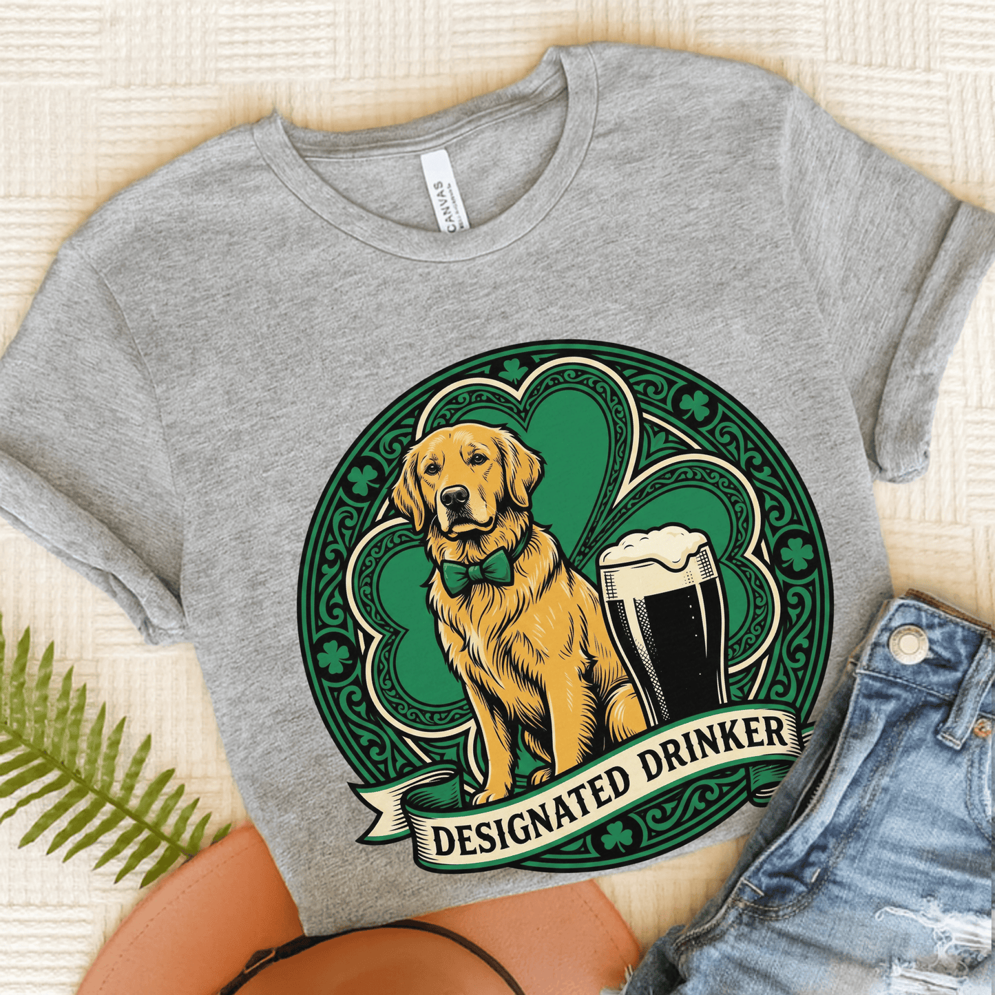 Golden Retriever Designated Drinker St Patricks Day Unisex TShirt Athletic Heather
