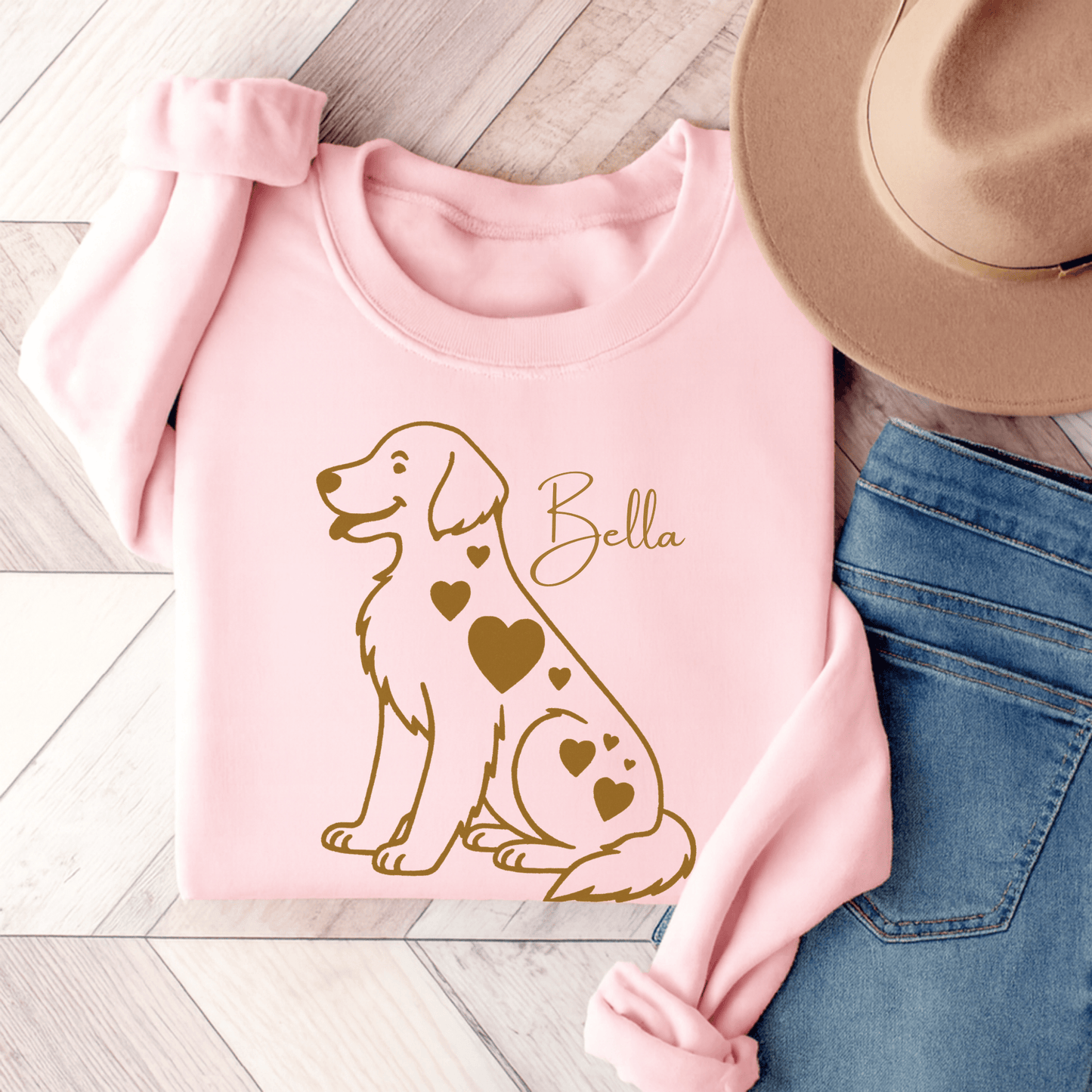 Golden Retriever Dog Unisex Sweatshirt Light Pink