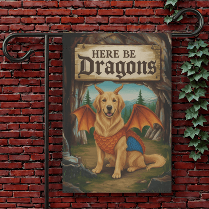 Golden Retriever Dragons Garden Yard Flag 12'' × 18''