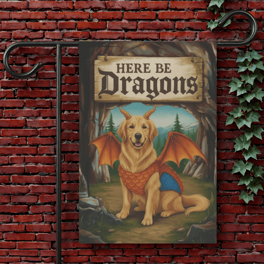 Golden Retriever Dragons Garden Yard Flag 12'' × 18''