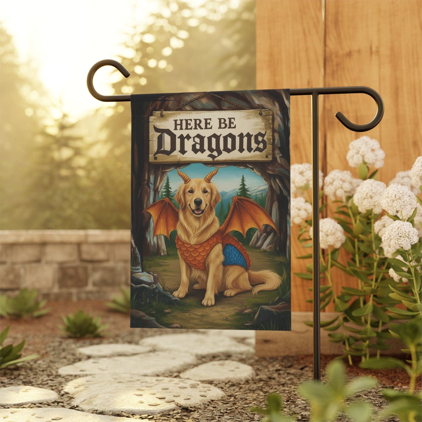 Golden Retriever Dragons Garden Yard Flag