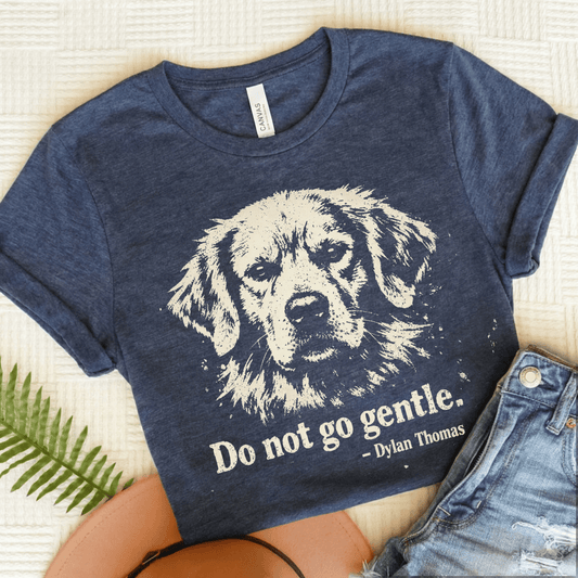 Golden Retriever Dylan Thomas Poetry Unisex TShirt Heather Navy
