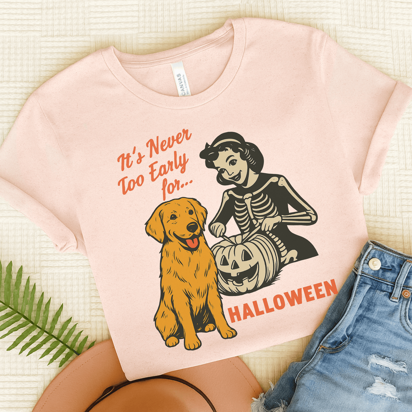 Golden Retriever Early Halloween Unisex TShirt Soft Pink