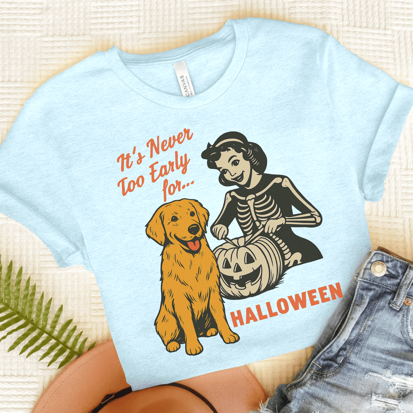 Golden Retriever Early Halloween Unisex TShirt Heather Ice Blue