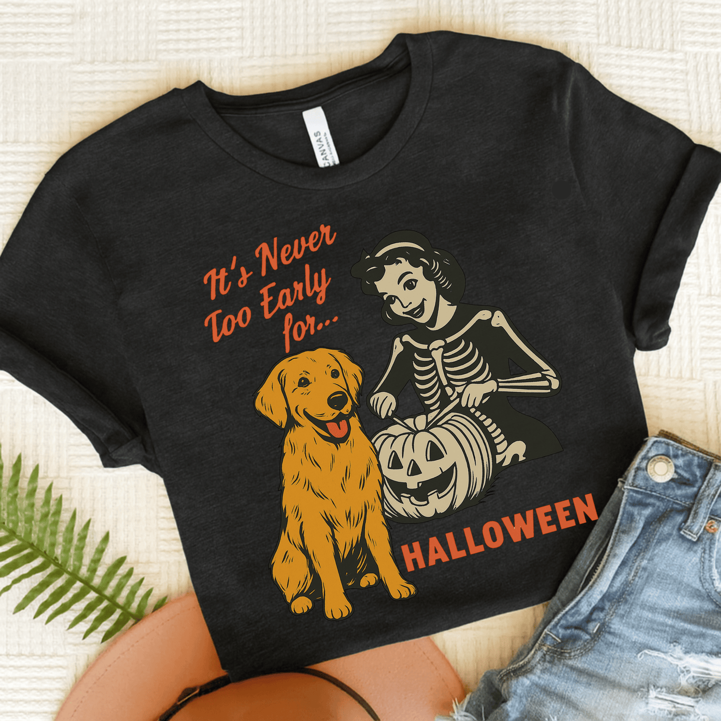 Golden Retriever Early Halloween Unisex TShirt Black Heather