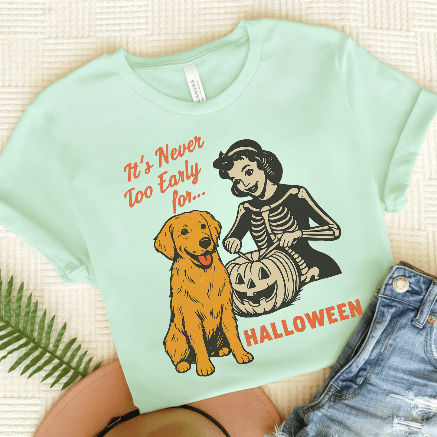 Golden Retriever Early Halloween Unisex TShirt Heather Mint