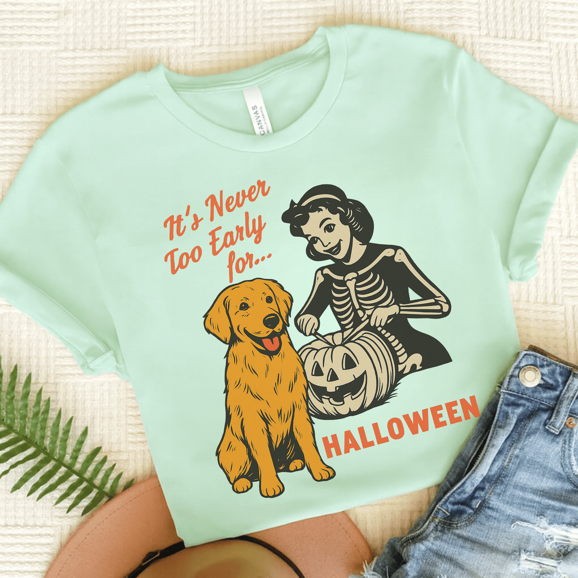 Golden Retriever Early Halloween Unisex TShirt Heather Mint