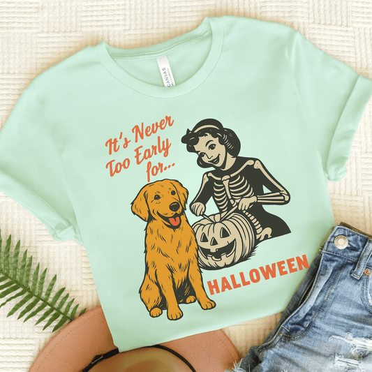 Golden Retriever Early Halloween Unisex TShirt Heather Mint