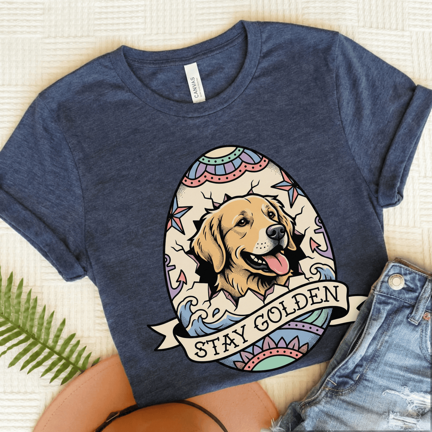 Golden Retriever Easter Egg Unisex TShirt Heather Navy