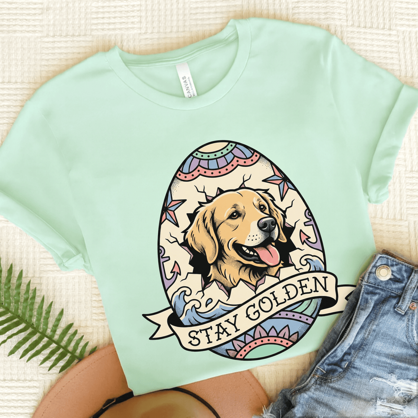Golden Retriever Easter Egg Unisex TShirt Heather Mint