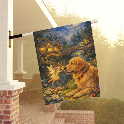 Golden Retriever Fantasy Fairy Garden Flag