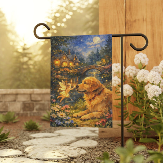 Golden Retriever Fantasy Fairy Garden Flag