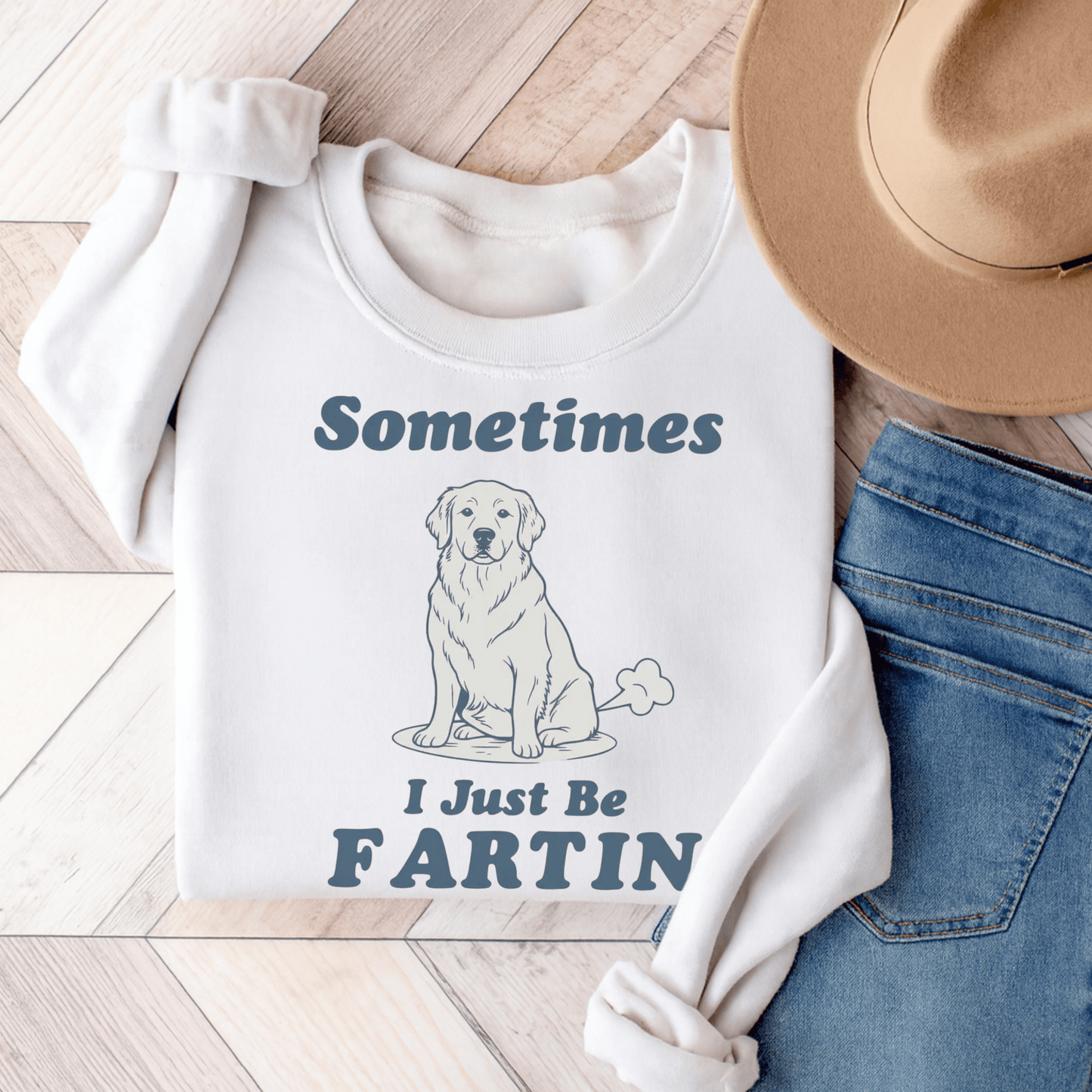 Golden Retriever Fartin Unisex Sweatshirt White
