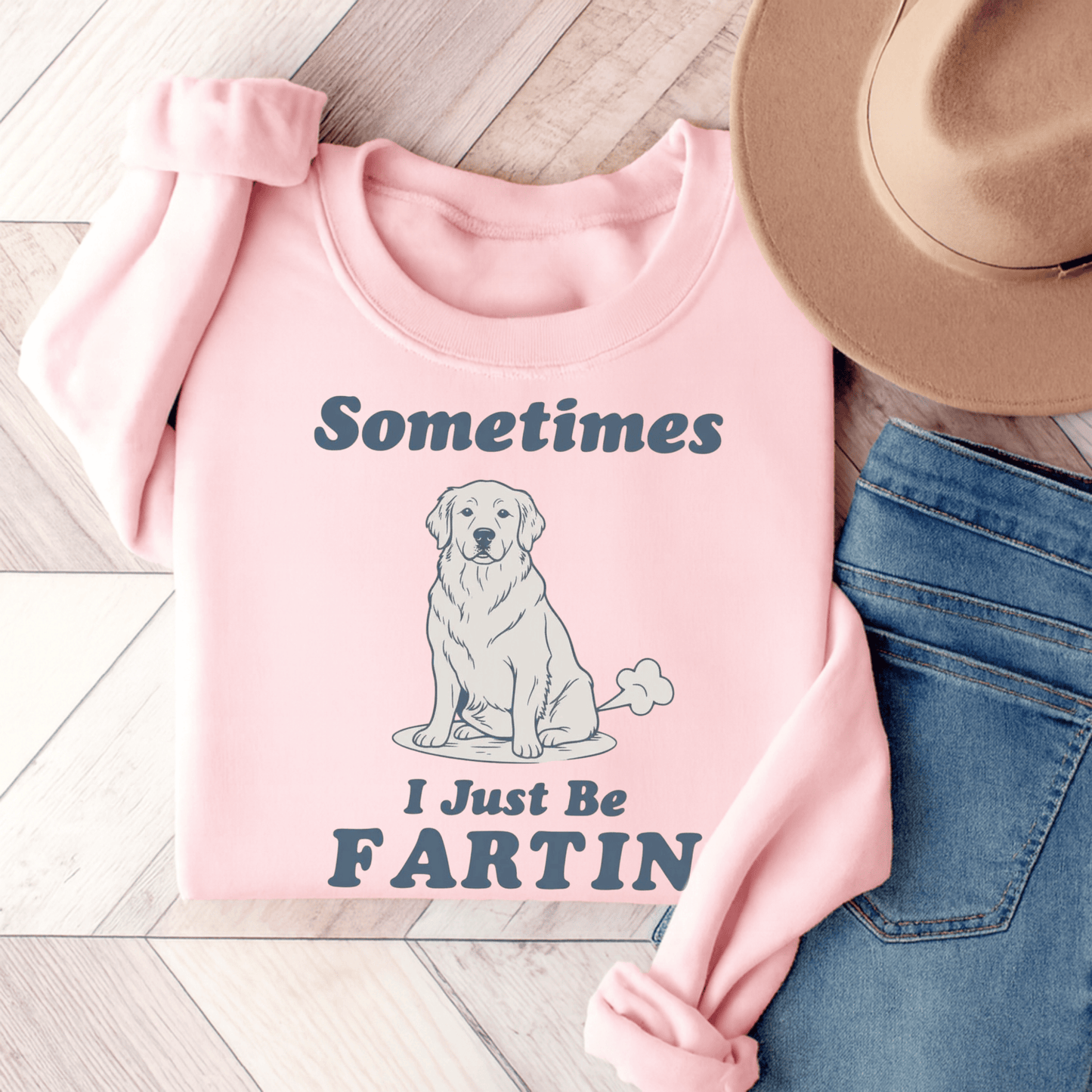 Golden Retriever Fartin Unisex Sweatshirt Light Pink