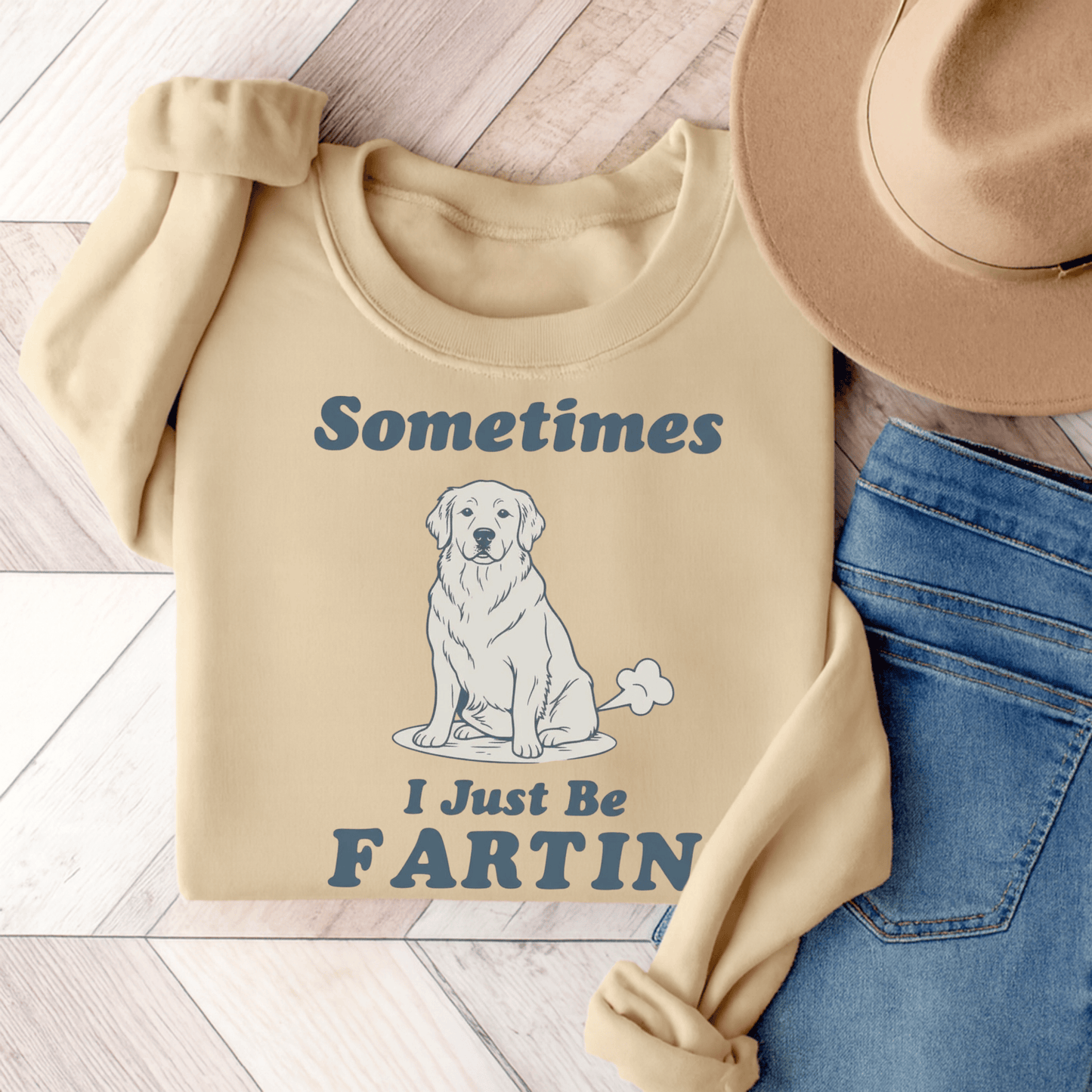Golden Retriever Fartin Unisex Sweatshirt Sand