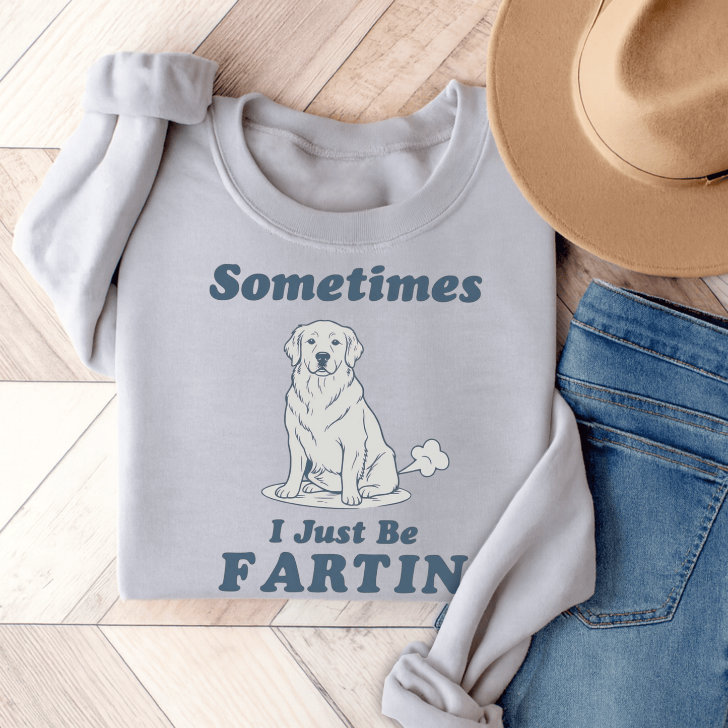 Golden Retriever Fartin Unisex Sweatshirt Ash