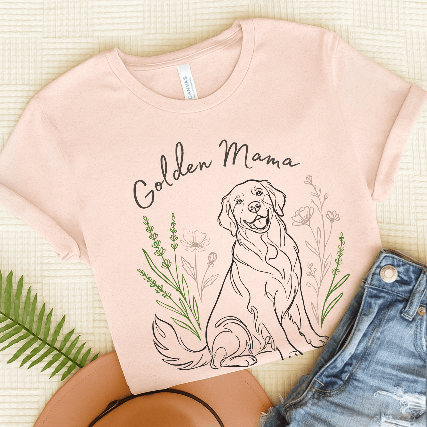 Golden Retriever Floral Mama Unisex Tshirt Soft Pink
