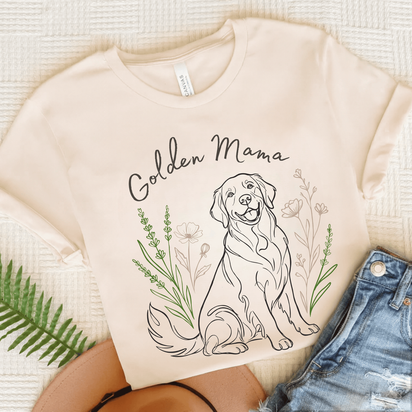 Golden Retriever Floral Mama Unisex Tshirt Natural