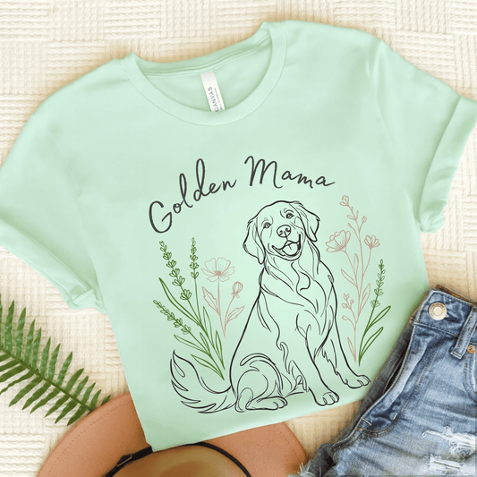 Golden Retriever Floral Mama Unisex Tshirt Heather Mint