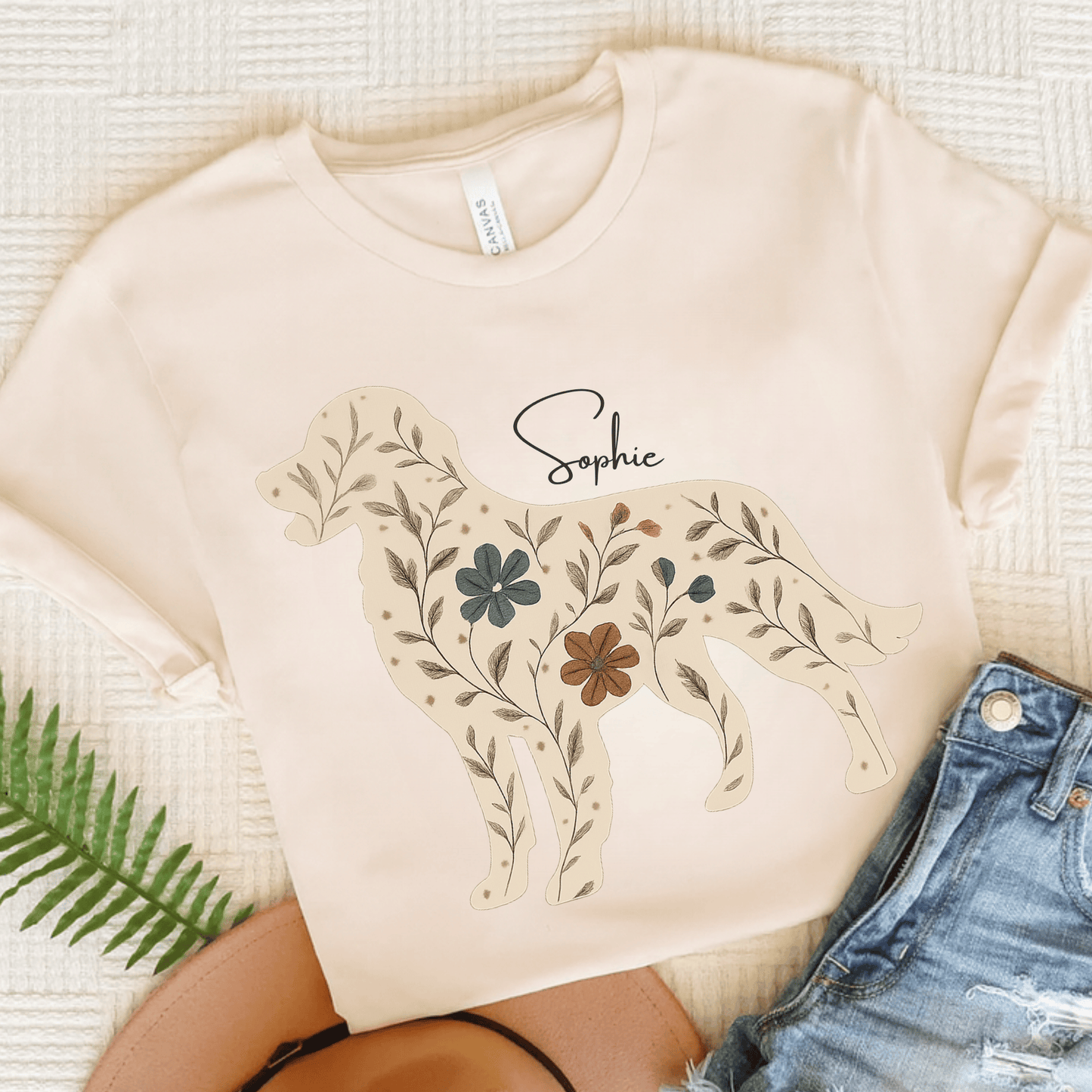Golden Retriever Floral Silhouette Unisex TShirt Natural